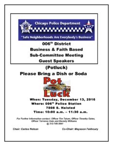 006th District Business and Faith Based Subcommittee Joint Meeting Pot Luck!