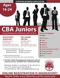CBA Juniors Employment Workshop (June 4th) and Job Fair (June 11th)