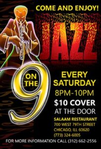 Live Jazz On The 9′ at the Salaam Restaurant