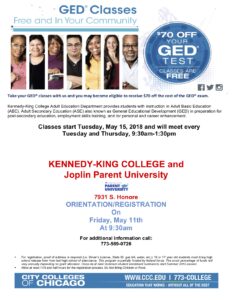 GED Class Orientation, Scott Joplin Parent University, May 11th!