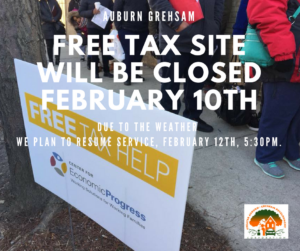 Auburn Gresham Tax Site Closed, 2/10, Due to Weather!